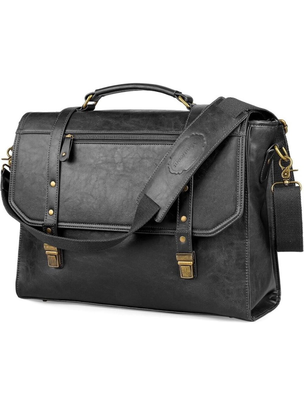 Men's Black Messenger bag 14 inch Waterproof PU Leather Briefcase Large